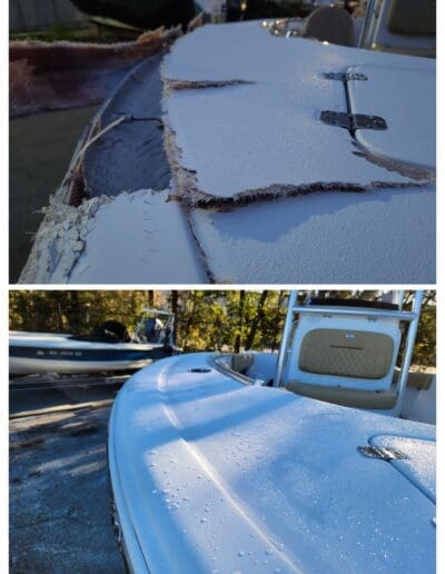 a boat with a broken windshield