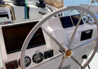 Mobile Boat Detailing the steering wheel of a boat
