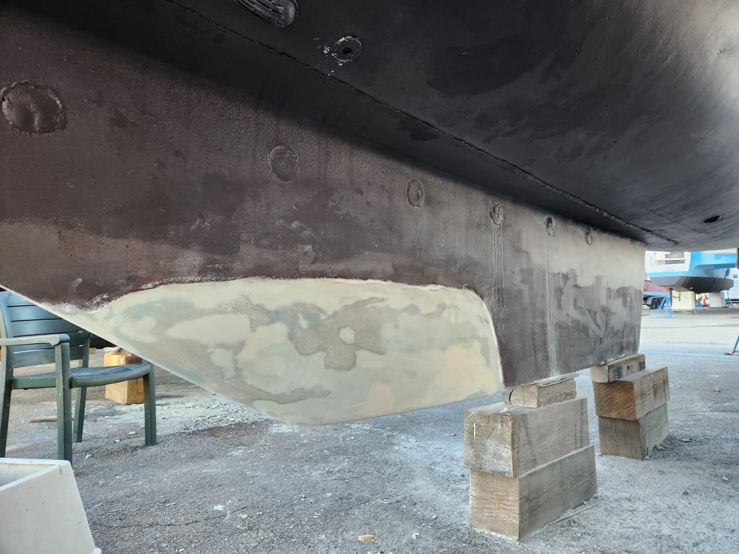 picture of a catamarans keel fiberglass repair